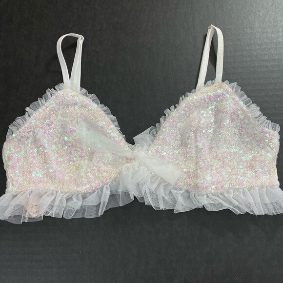Victoria’s Secret Bling Sequin Embellished Mesh Triangle bralette bra Medium - Picture 4 of 8